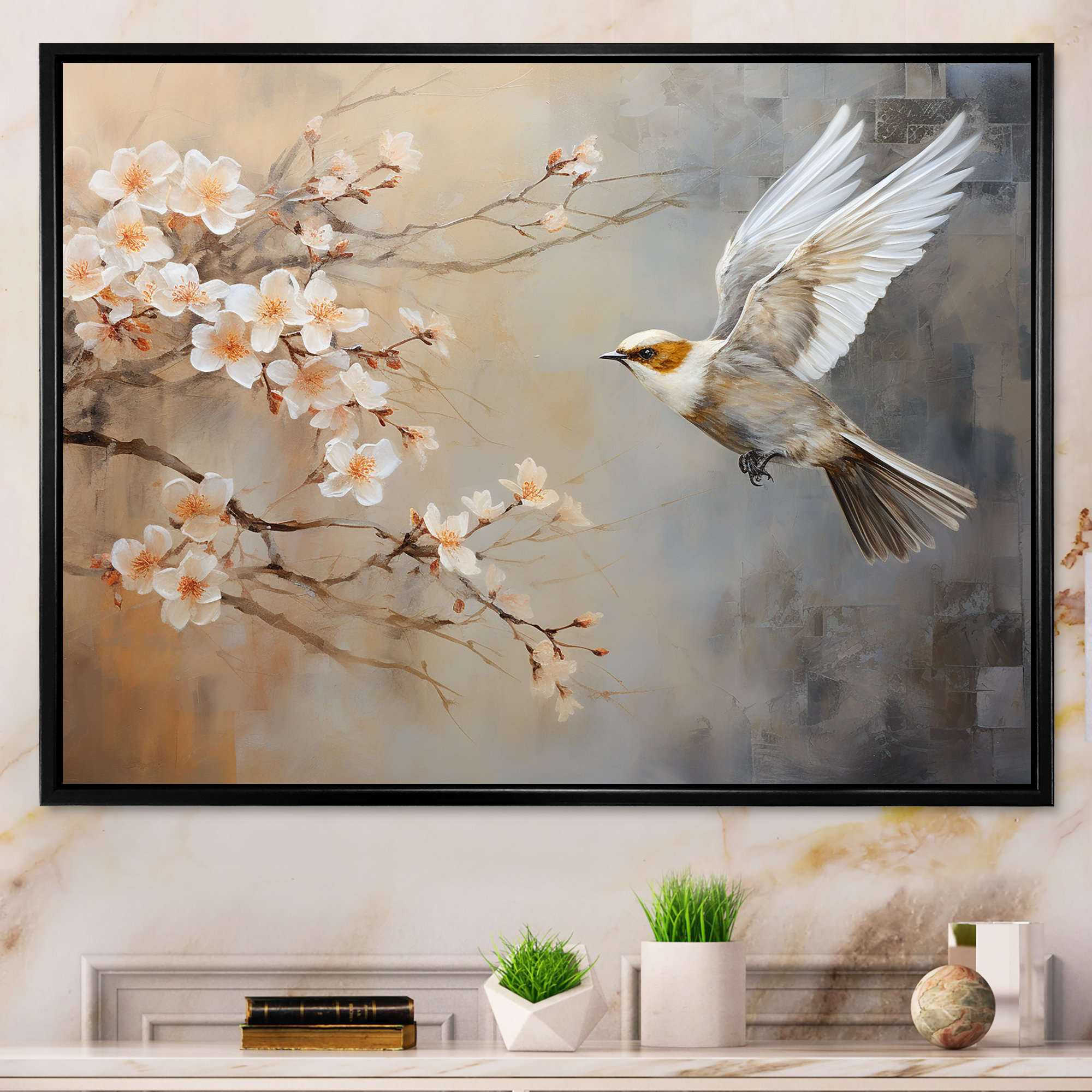 Red Barrel Studio® Grey And White Birds On Floral Tree II - Bird
